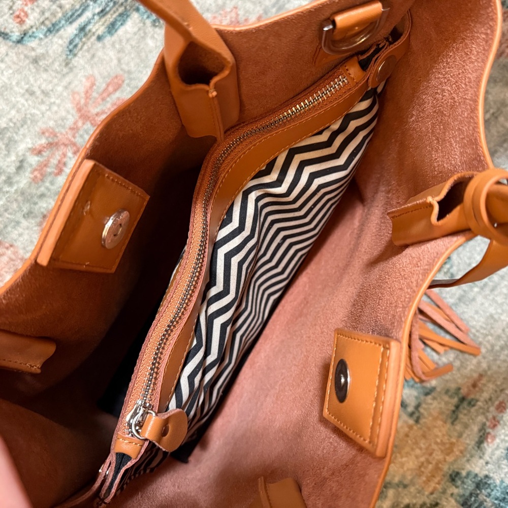 Colab Cognac Tote Bag with Tassel and Removable Shoulder Strap - Picture 9 of 10